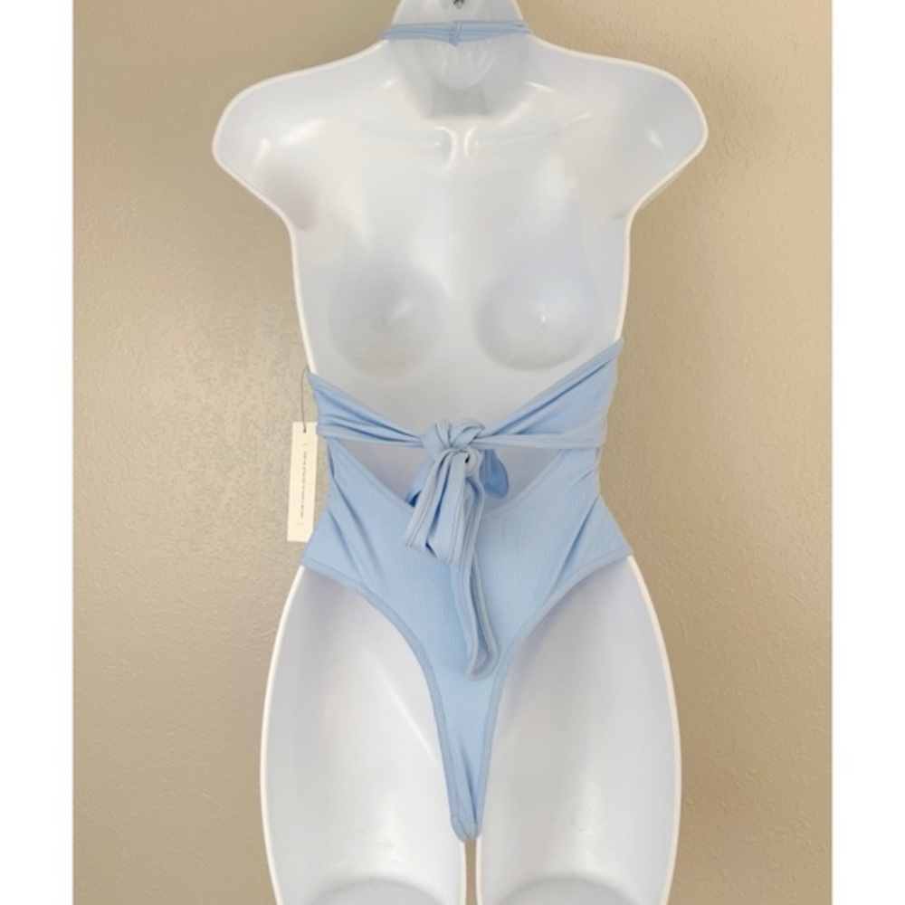NWT Lani the Label baby blue ribbed back tie bodysuit XS‎ - Picture 4 of 7